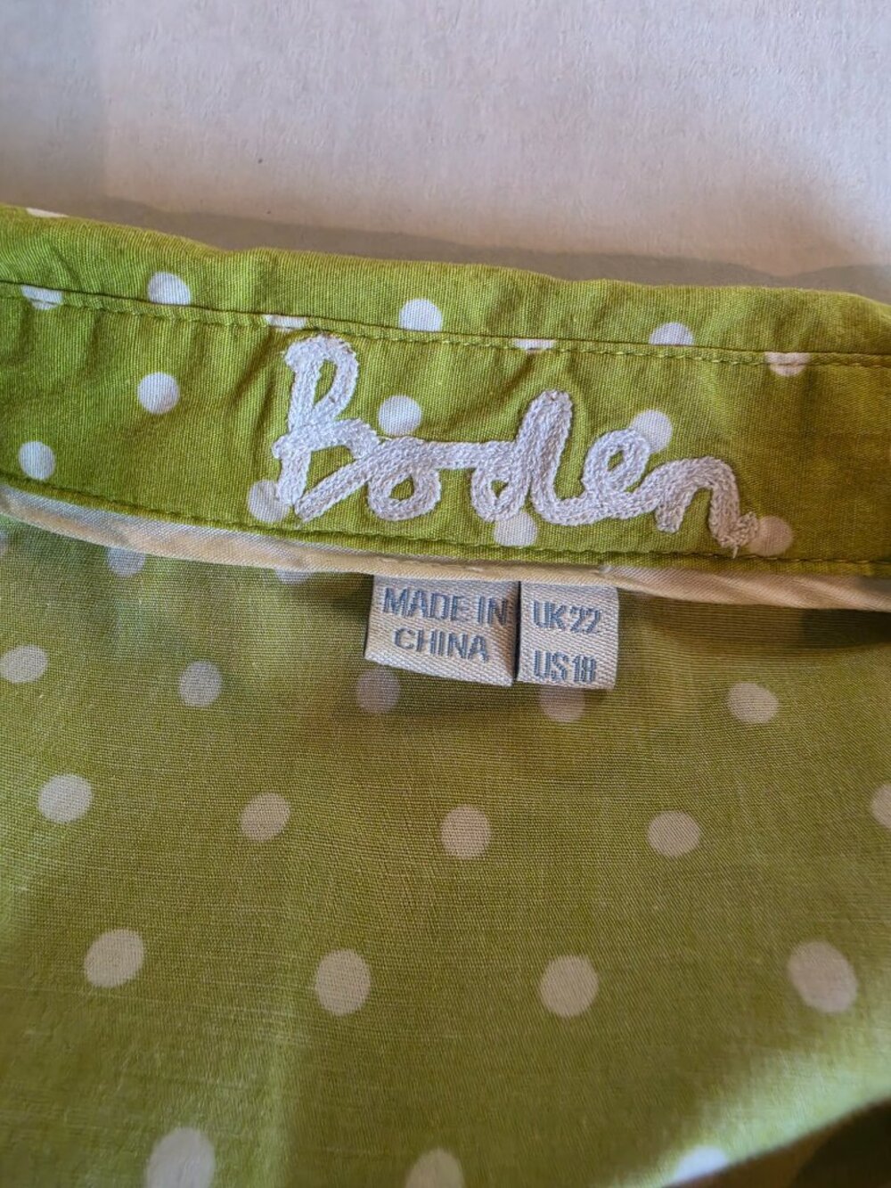 Boden Lime Green & White Polka-dot Button Front Long Sleeve Blouse Size 18 - Picture 11 of 11
